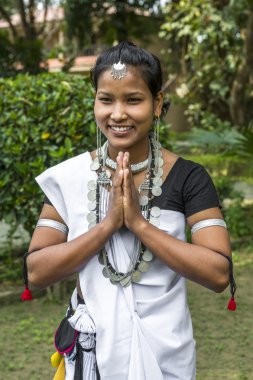 Women in a traditional Tibetan dress clipart