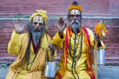 Ascetic monks in Kathmandu clipart