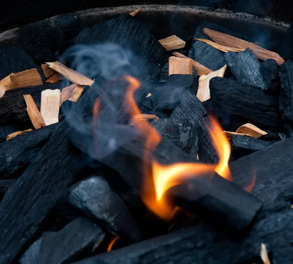 Vlam en houtskool — Stockfoto