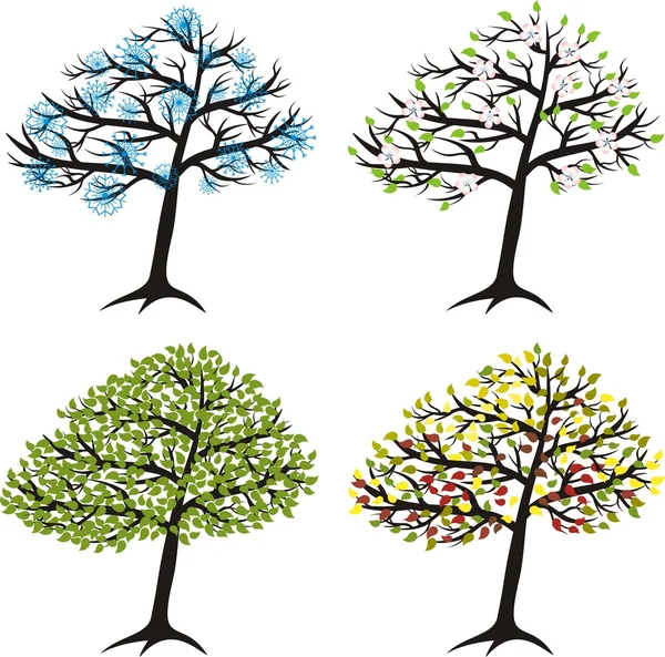 Drzewo sezonowe na zimę, wiosnę, lato, jesień — Wektor stockowy