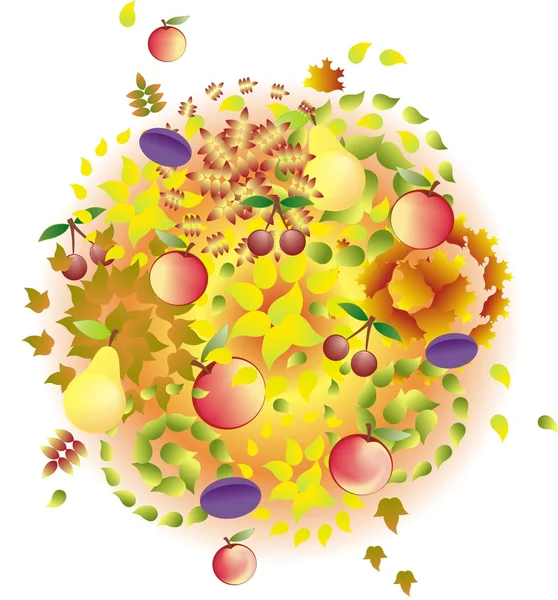 Fond abstrait d'automne avec des fruits et des feuilles colorées — Image vectorielle