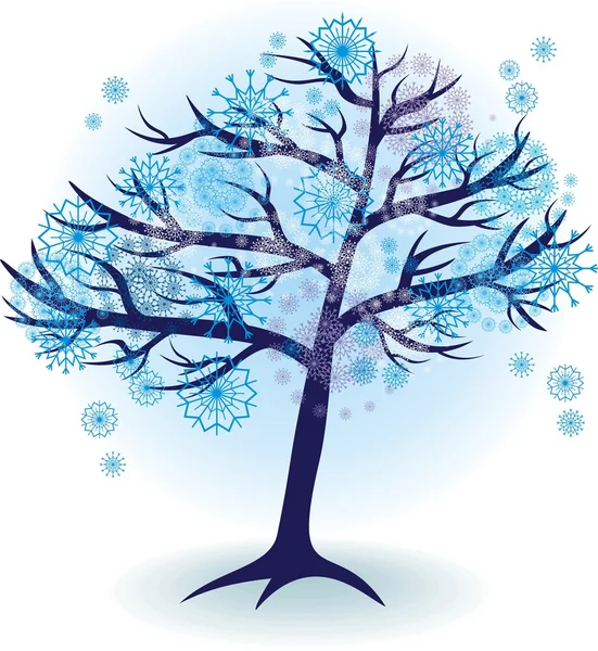 Sezóny strom na zimu s sněhové vločky — Stockový vektor