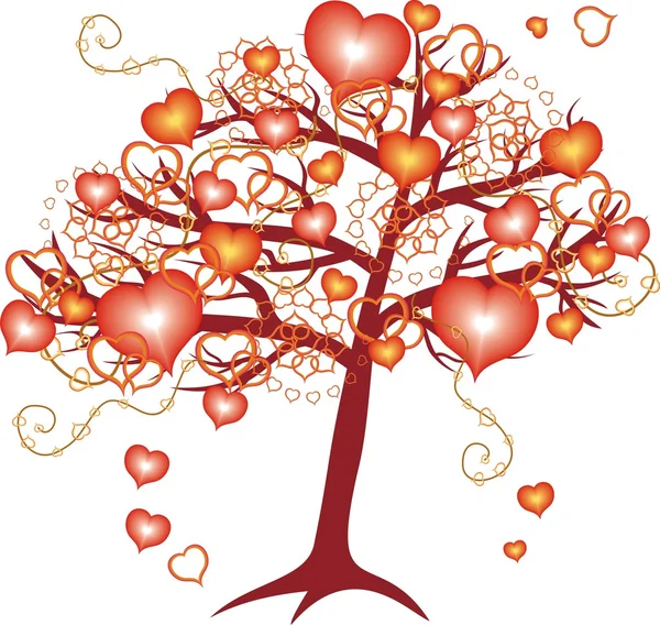 Liebesbaum mit roten Herzen zum Valentinstag — Stockvektor