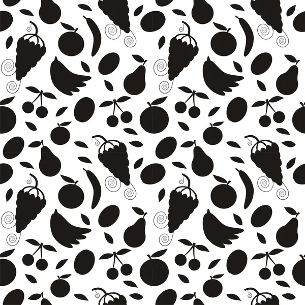 Fruits de silhouette noirs sur fond blanc - motif sans couture et nature abstraite — Image vectorielle