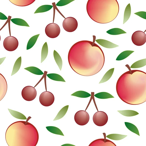 Apple and cherry - seamless pattern and abstract nature background — Stock Vector