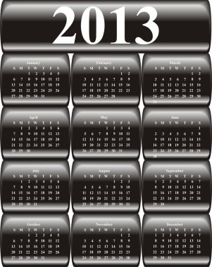 vector calendar 2013 on black glossy, buttons clipart