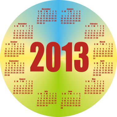 round colorful calendar 2013 in vector clipart