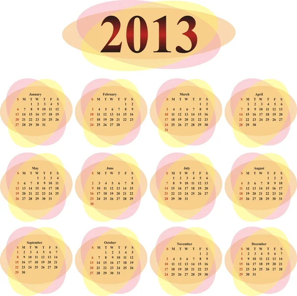 Векторный календарь 2013 года в овалах оранжевой прозрачности — стоковый вектор