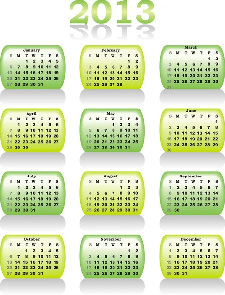 ベクトルの薄緑のカラーのカレンダー 2013 — ストックベクタ