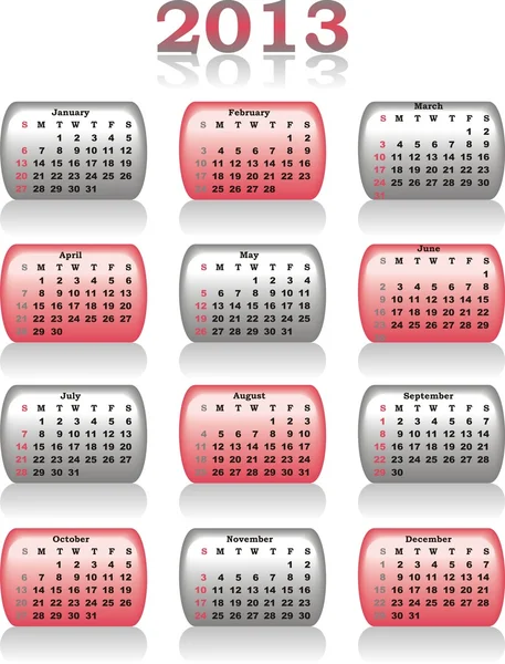 Calendario vectorial 2013 en color rojo y gris — Vector de stock