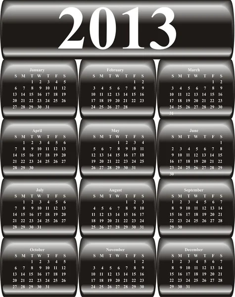 矢量日历 2013年黑色有光泽，按钮上 — 图库矢量图片