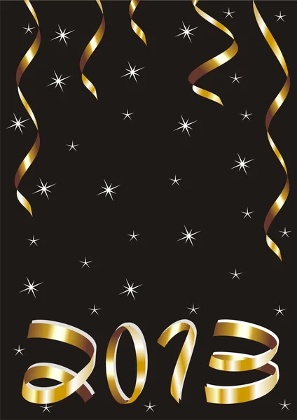 Natale e Capodanno carta con nastri d'oro e 2013 su sfondo nero — Vettoriale Stock