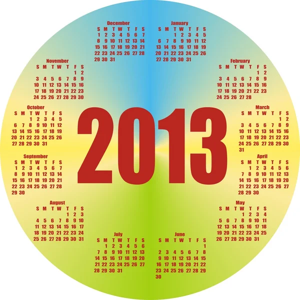 Round colorful calendar 2013 in vector — Stock Vector