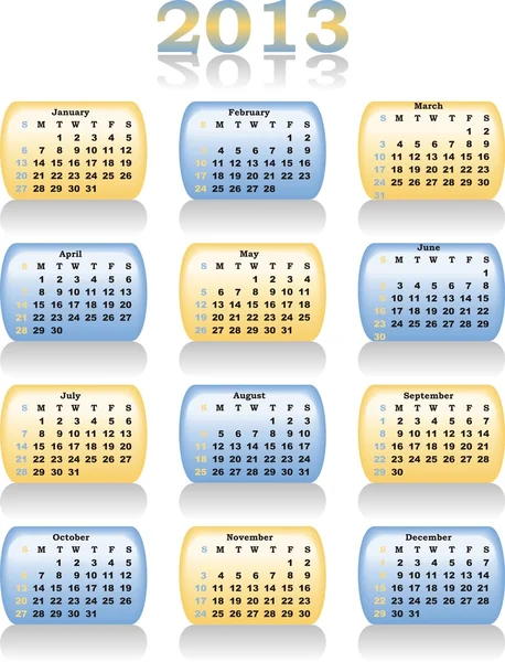 Calendario vettoriale 2013 in colore blu e giallo — Vettoriale Stock