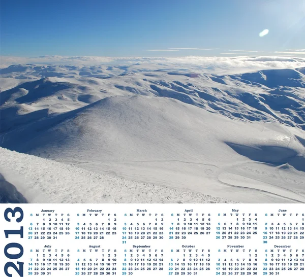 Calendar 2013 with view of snow mountains in Turkey Palandoken Erzurum ski resort — Stock Photo, Image