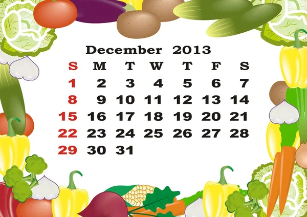 stock vector December - monthly calendar 2013 in frame with vegetables