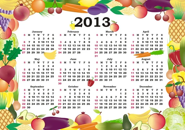 Calendário vetorial 2013 em quadro colorido — Vetor de Stock