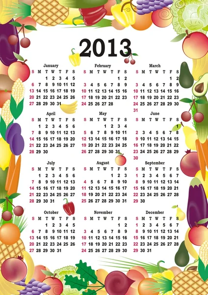 Vector calendar 2013 in colorful frame — Stock Vector