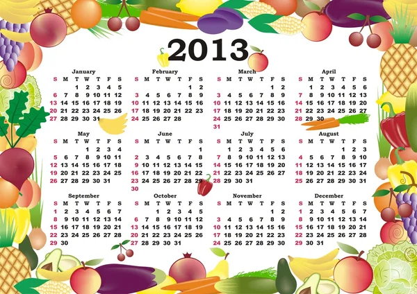 Vektorový kalendář 2013 v barevném rámečku — Stockový vektor