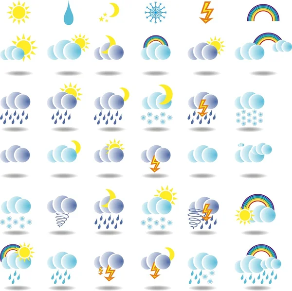 Kolorowy zestaw ikon pogodowych do projektowania stron internetowych — Wektor stockowy