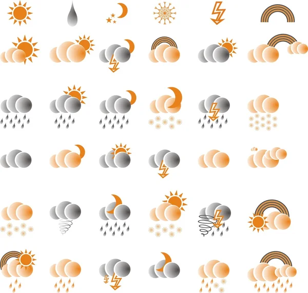 Turuncu ve gri Icon set web tasarımı için hava durumu — Stok Vektör