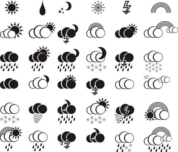 黑色和白色的天气图标设置为 web 设计 — 图库矢量图片