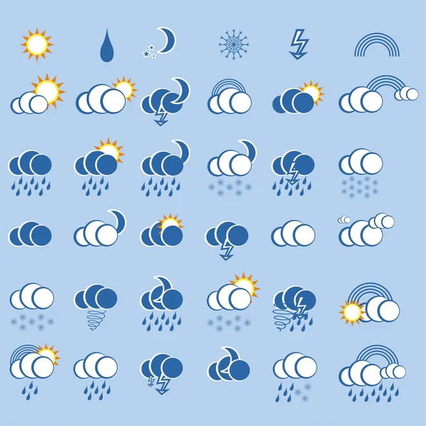 Väder ikon set för webbdesign på blå bakgrund — Stock vektor