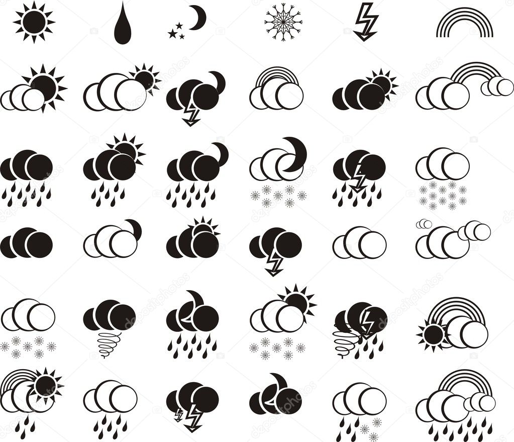 weather black and white icon set for web design