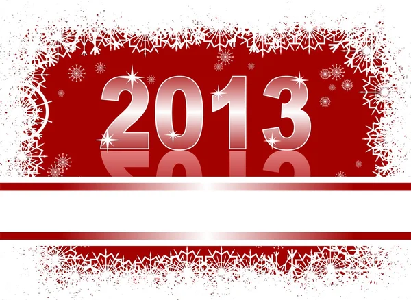 La navidad y la tarjeta de año nuevo con 2013 en un fondo rojo de invierno — Vector de stock