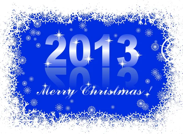 Natal e cartão de ano novo com 2013 em um fundo de inverno azul — Vetor de Stock