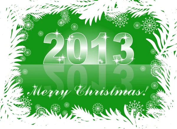 Cartão de Natal com 2013 em um fundo de inverno verde — Vetor de Stock