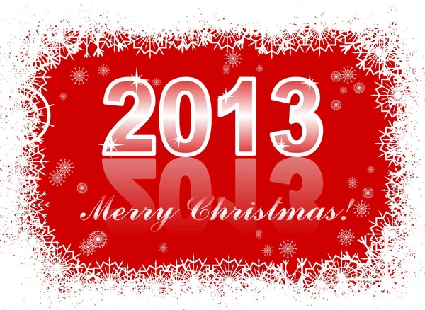Natal e cartão de ano novo com 2013 em um fundo de inverno vermelho — Vetor de Stock