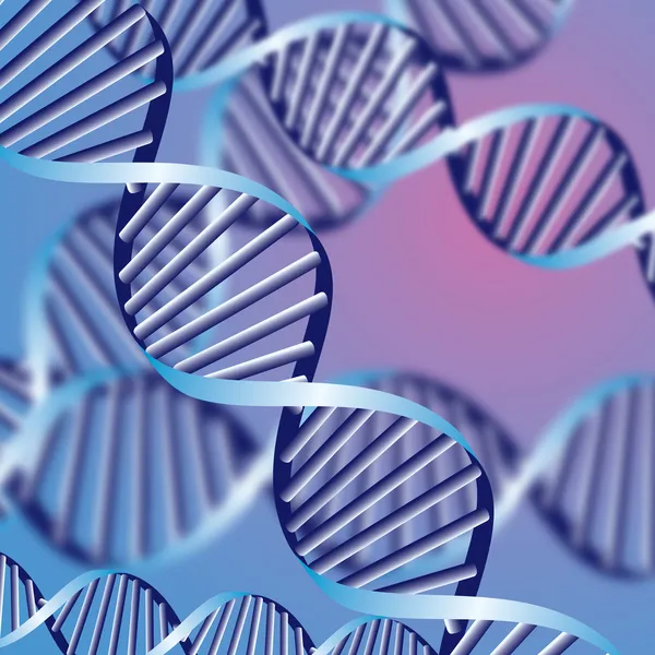 DNAヘリックス、焦点を絞った鎖を持つ生化学的抽象的な背景、 eps10 — ストックベクタ