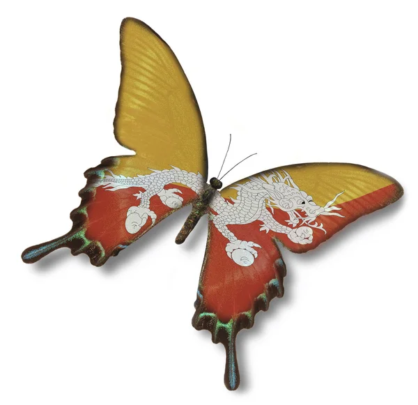 丁烷国旗上蝴蝶 — 图库照片