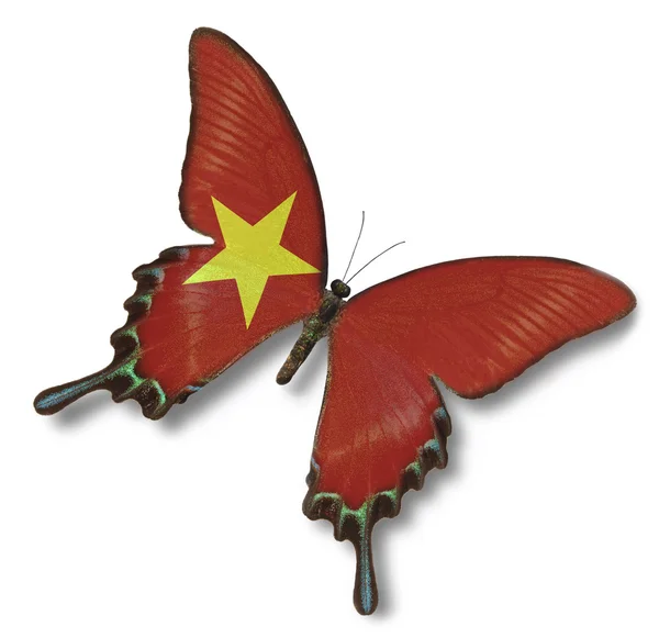 越南国旗上蝴蝶 — 图库照片