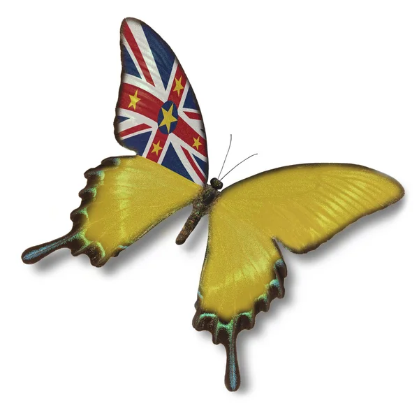 蝶にニウエ島の旗 — ストック写真