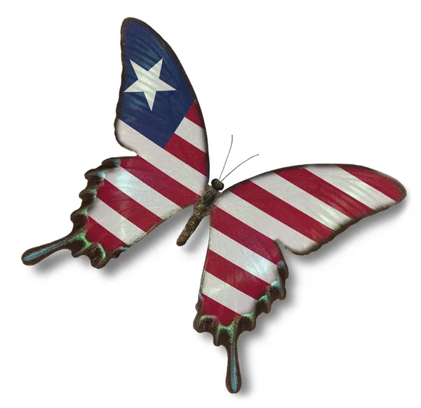 Vlajka Libérie na motýla — Stock fotografie