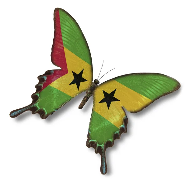 Bandeira de São Tomé e Príncipe na borboleta — Fotografia de Stock