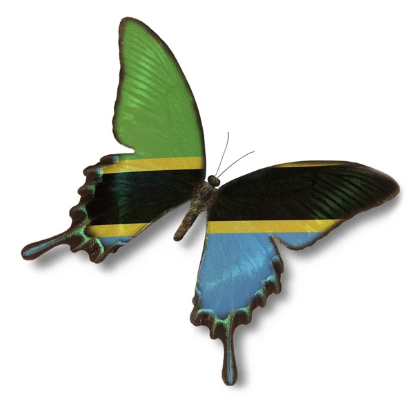 坦桑尼亚国旗上蝴蝶 — 图库照片