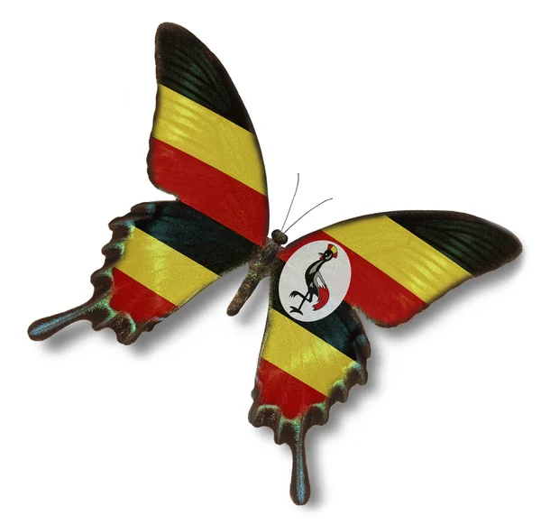 Uganda flag on butterfly — Stock Photo, Image