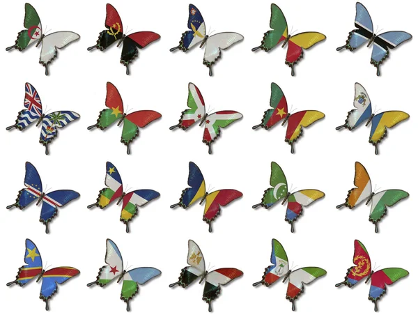 Collage från afrikanska flaggor på fjärilar — Stockfoto