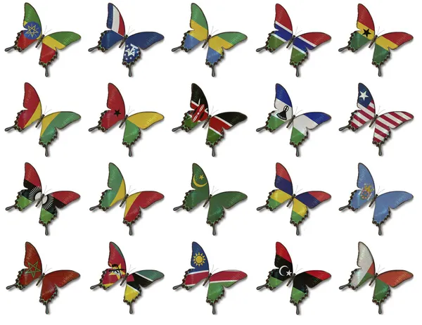 Collage aus afrikanischen Flaggen auf Schmetterlingen — Stockfoto