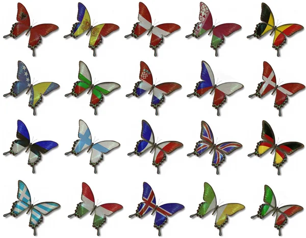 stock image Collage from European flags on butterflies