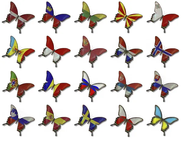 Collage van Europese vlaggen op vlinders — Stockfoto
