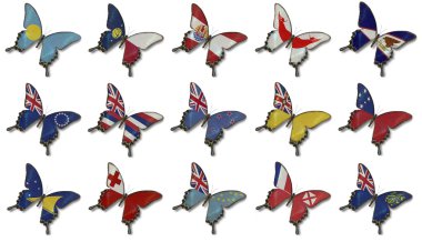 Avustralya ve Okyanusya bayrakları kelebekler üzerinde gelen kolaj