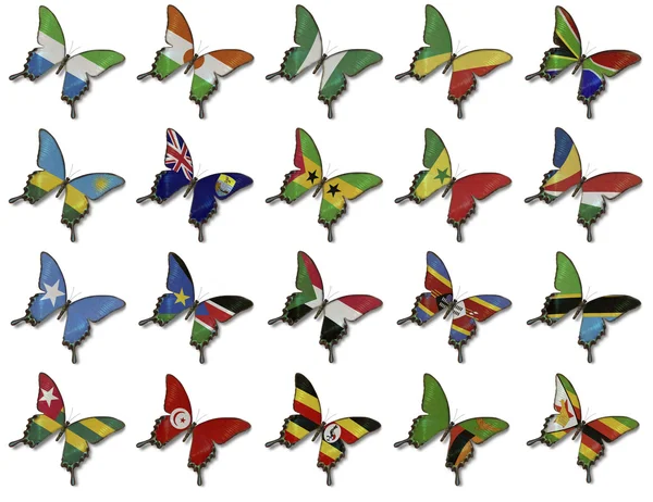 Collage from African flags on butterflies — Stock Photo, Image