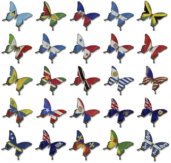 Koláž z americké vlajky na motýly — Stock fotografie