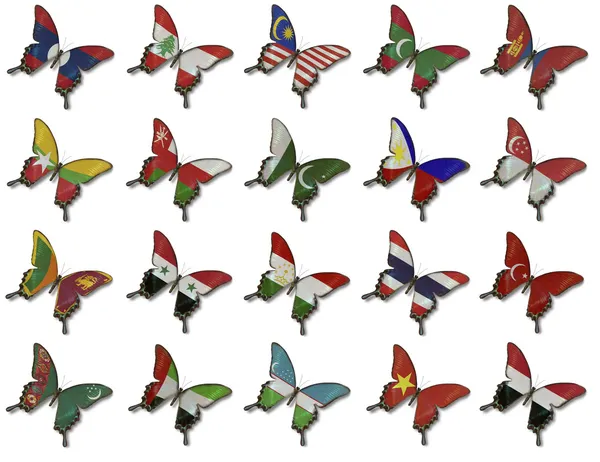 蝶のアジア フラグからコラージュします。 — ストック写真