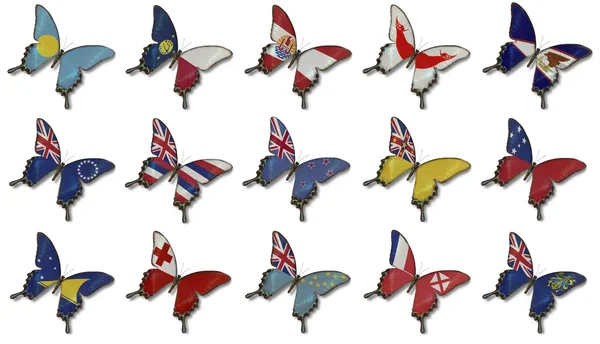 Колаж з Австралії та Океанії прапори на метеликів — стокове фото