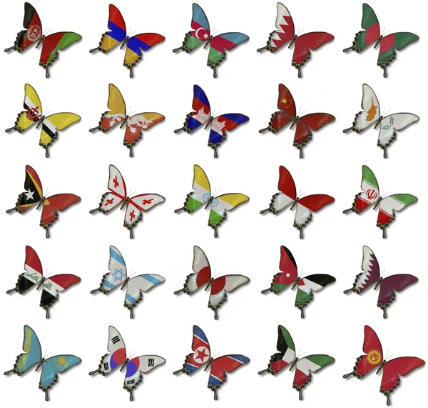 Collage från asiatiska flaggor på fjärilar — Stockfoto